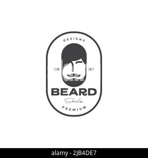 badge avec gros homme barbe logo design vecteur symbole graphique icône illustration idée créative Illustration de Vecteur