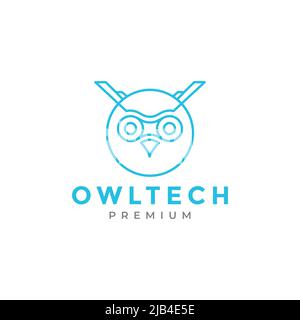 tête ligne hibou technologie logo design vecteur graphique symbole icône illustration idée créative Illustration de Vecteur