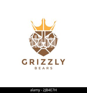 ours grizzly avec couronne logo minimal design vecteur symbole graphique icône illustration idée créative Illustration de Vecteur