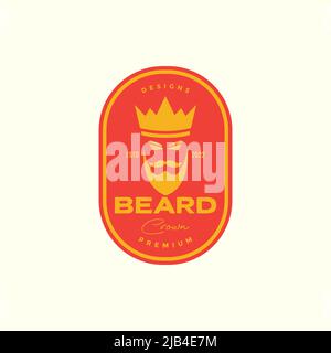 tête homme barbe couronne avec badge coloré logo vintage design vecteur symbole graphique icône illustration idée créative Illustration de Vecteur