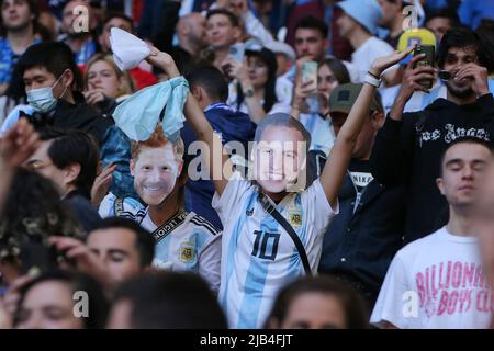 Londres, Angleterre, 1st juin 2022. Les fans argentins photographiés portent des masques Prince William et Prince Harry lors du match de la coupe des champions CONEBOL-UEFA au stade Wembley, Londres. Crédit photo à lire: Jonathan Moscrop / Sportimage crédit: Sportimage / Alay Live News Banque D'Images