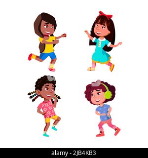 Dancing Girls Kids sur Celebrative Party Set Vector Illustration de Vecteur