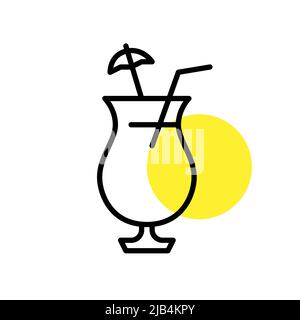 Cocktail de plage avec parasol. Icône de dessin au trait de trait, pixel Perfect, modifiable Illustration de Vecteur