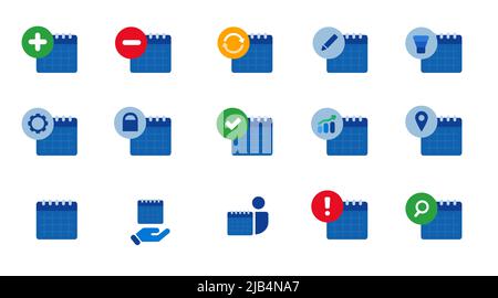 Icône de calendrier définir l'agenda de l'événement de réunion de collecte organiser isolé en bleu Illustration de Vecteur