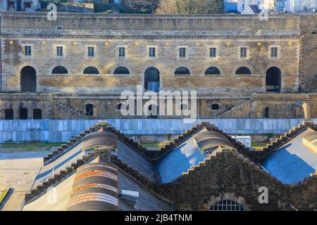 Bâtiment aux lions sous le centre culturel et commercial ateliers des Capucins dans la construction de l'ancien arsenal dans le quartier de Recouvrance Banque D'Images