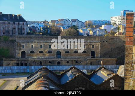 Bâtiment aux lions sous le centre culturel et commercial ateliers des Capucins dans la construction de l'ancien arsenal dans le quartier de Recouvrance Banque D'Images