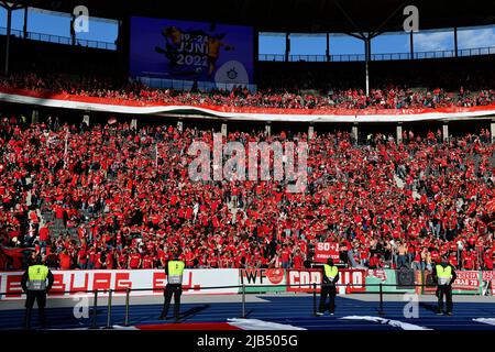 Fanblock SC Freiburg SCF, finale de la coupe DFB 79th, Olympiasstadion, Berlin, Allemagne Banque D'Images