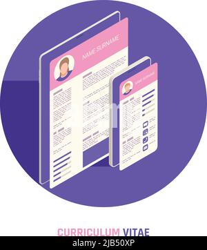 Auto promotion stratégies de marque composition circulaire avec CV curriculum vitae illustration vectorielle sur l'écran de la tablette mobile Illustration de Vecteur