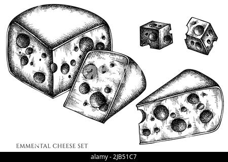 Collection d'illustrations vectorielles fromagères. Noir et blanc emmental. Illustration de Vecteur