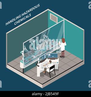 Chirurgie robotique et médecine concept isométrique avec manipulation de produits chimiques symboles illustration vectorielle Illustration de Vecteur