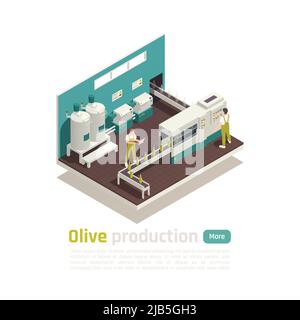 Installation de production d'huile d'olive composition isométrique avec bouteilles chaîne automatisée de remplissage avec illustration du vecteur de courroie de convoyeur Illustration de Vecteur