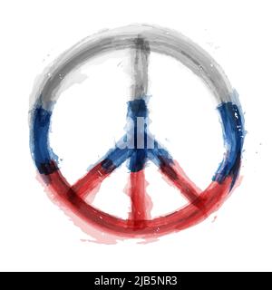 Symbole du désarmement nucléaire avec couleur drapeau de la Russie . Conception réaliste de peinture aquarelle . Concept de paix . Vecteur . Illustration de Vecteur