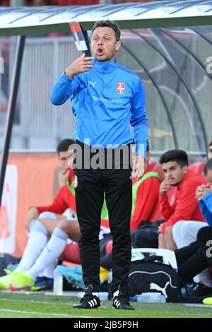 ALMERE - Serbie U19 entraîneur Aleksandar Jovic pendant le match de qualification de l'UEFA European Championship entre les pays-Bas U19 et la Serbie U19 au stade Yanmar sur 1 juin 2022 à Almere, pays-Bas. ANP | HAUTEUR NÉERLANDAISE | GERRIT DE COLOGNE Banque D'Images