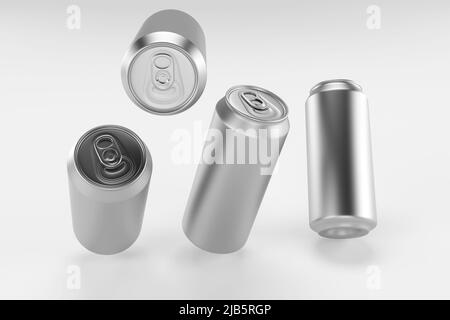 La bière en aluminium et le soda mince peuvent créer un modèle vierge. Jus, soda, bière pot blanc isolé sur fond blanc. Boîtier en aluminium pour la conception. Boîtes en aluminium réalistes. 3D rendu Banque D'Images