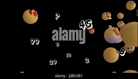 Image des icônes emoji flottant sur des nombres sur fond noir Banque D'Images