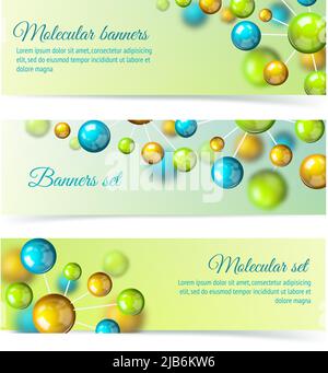 Chimie 3d couleur structure atomique molécule modèle banner set vector illustration Illustration de Vecteur