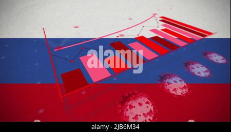 Image du traitement des données financières et des cellules virales sur le drapeau de la russie Banque D'Images