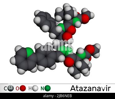 Molécule d'atazanavir. Il s'agit d'un médicament antirétroviral, utilisé pour le traitement du VIH. Modèle moléculaire. 3D rendu Banque D'Images