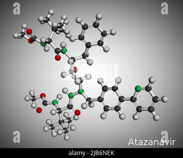 Molécule d'atazanavir. Il s'agit d'un médicament antirétroviral, utilisé pour le traitement du VIH. Modèle moléculaire. 3D rendu Banque D'Images