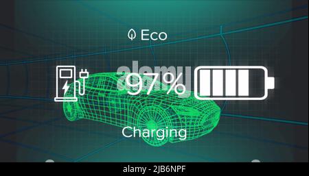 Image des données d'état de charge sur l'interface de véhicule électrique, plus de 3D modèles de voiture Banque D'Images