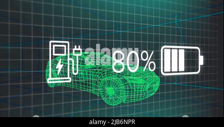 Image des données d'état de charge sur l'interface de véhicule électrique, plus de 3D modèles de voiture Banque D'Images