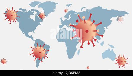 Image de la chute de 19 cellules de covid sur la carte du monde Banque D'Images