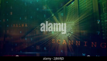 Image de l'avertissement de cyber-attaque dans la salle des serveurs Banque D'Images