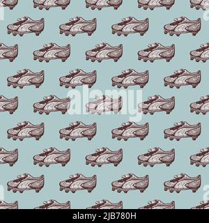 Chaussures de football à motif sans couture. Thème sportif vintage de fond dans le style dessiné à la main. Motif vectoriel répété pour impression, tissu, wrapp Illustration de Vecteur