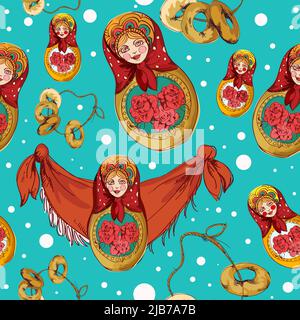 Russe traditionnelle matryoshka poupée folk sans couture motif illustration vectorielle Illustration de Vecteur