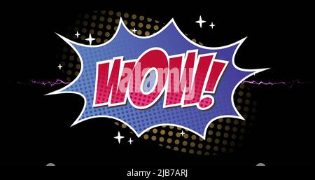 Image de texte de wow sur feu d'artifice sur fond noir Banque D'Images