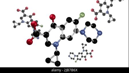 Image de molécules en rotation sur fond blanc Banque D'Images