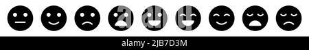 Ensemble d'émoticônes, collection de visages d'émoticônes de base. Icône plate. Illustration de Vecteur