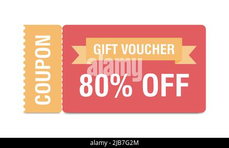 Maquette de coupon avec 80 % de réduction. Bon de réduction, bon cadeau. Promotion sur les coupons. Vecteur Illustration de Vecteur