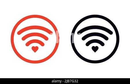 Icône sans fil et wi-fi. Wi-fi avec symbole en forme de cœur. Connexion Internet. Accès Internet à distance. Vecteur Illustration de Vecteur