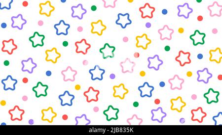 Décor artistique minimaliste et créatif avec étoiles et gouttes mignonnes et lumineuses. Motif amusant et coloré sans coutures. Toile de fond puéril simple. Résumé Illustration de Vecteur