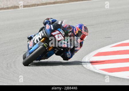 Barcelone, Espagne. 03rd juin 2022. BARCELONE, ESPAGNE - JUIN 03 GP ÉNERGIE DE LA PRATIQUE LIBRE DE CATALUNYA 2 American Moto2 Rider Joe Roberts (16) de l'ÉQUIPE de course ITALTRANS pendant la pratique LIBRE de MotoGP de Catalunya au circuit de Barcelone-Catalunya sur 03 juin 2022 à Barcelone, Espagne. Crédit : rosdemora/Alay Live News Banque D'Images