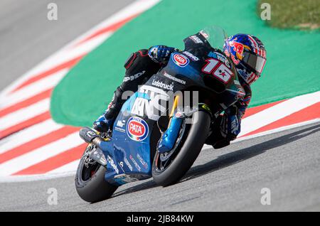 Barcelone, Espagne. 03rd juin 2022. BARCELONE, ESPAGNE - JUIN 03 GP ÉNERGIE DE LA PRATIQUE LIBRE DE CATALUNYA 2 American Moto2 Rider Joe Roberts (16) de l'ÉQUIPE de course ITALTRANS pendant la pratique LIBRE de MotoGP de Catalunya au circuit de Barcelone-Catalunya sur 03 juin 2022 à Barcelone, Espagne. Crédit : rosdemora/Alay Live News Banque D'Images