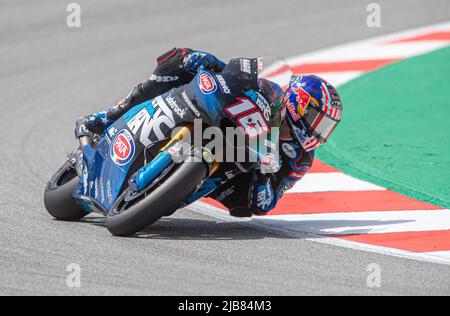 Barcelone, Espagne. 03rd juin 2022. BARCELONE, ESPAGNE - JUIN 03 GP ÉNERGIE DE LA PRATIQUE LIBRE DE CATALUNYA 2 American Moto2 Rider Joe Roberts (16) de l'ÉQUIPE de course ITALTRANS pendant la pratique LIBRE de MotoGP de Catalunya au circuit de Barcelone-Catalunya sur 03 juin 2022 à Barcelone, Espagne. Crédit : rosdemora/Alay Live News Banque D'Images