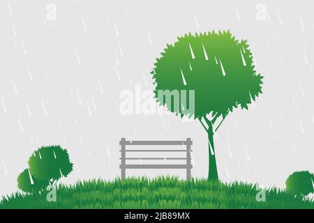 Chaise et arbre sous la pluie sur fond vert, illustration vectorielle Illustration de Vecteur