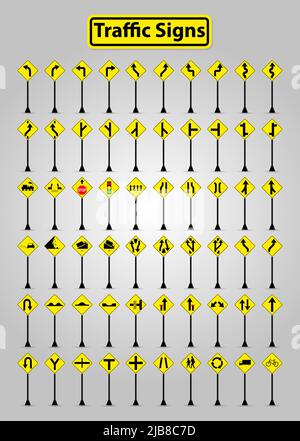 Placez les panneaux de signalisation WarningTraffic, symbole d'interdiction, isolez le panneau sur fond blanc Illustration de Vecteur