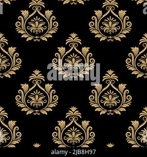 Fond baroque sans couture, motif damassé doré vintage sur noir Illustration de Vecteur