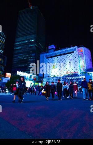 Traversée de nuit à la ville Neon de Shibuya Tokyo Banque D'Images