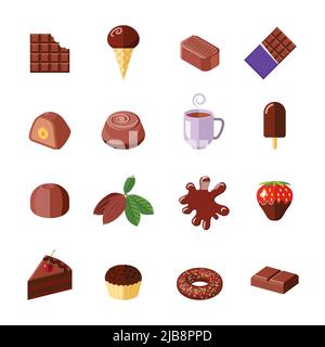 Bonbons au chocolat gâteaux muffin et beignets plats icônes ensemble isolé illustration vectorielle Illustration de Vecteur