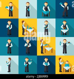 Garçon homme avatars dans le café restaurant icône plat ensemble isolé illustration vectorielle Illustration de Vecteur