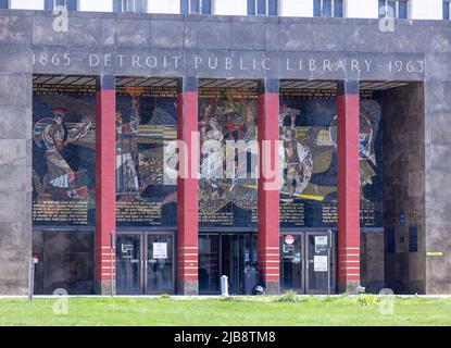 The Detroit public Library, Cass Avenue, entrée, Detroit, Michigan, États-Unis Banque D'Images