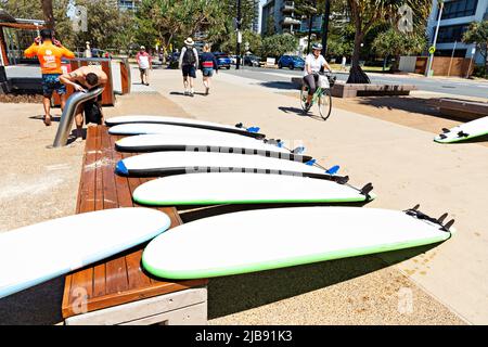 Queensland Australie / touristes prenant des cours de surf à Surfers Paradise. Banque D'Images