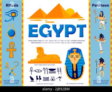 Composition de l'organigramme de l'Égypte avec des symboles égyptiens authentiques et des caractères anciens avec des légendes de texte modifiables et des illustrations vectorielles de signes Illustration de Vecteur