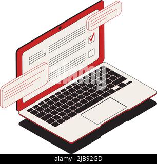 Composition isométrique électorale avec image isolée d'un ordinateur portable avec illustration du vecteur de vote et de vote électronique Illustration de Vecteur