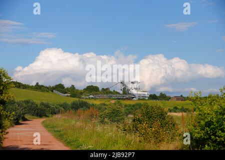 Une piste de dragsters préservée Bucyrus Erie 1150 qui reste sur l'ancien site de charbon de fonte de St Aidan, qui est maintenant le RSPB St Aidan's nature Park Banque D'Images