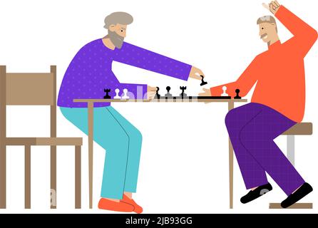 Deux hommes heureux senior jouant aux échecs illustration vectorielle plate Illustration de Vecteur